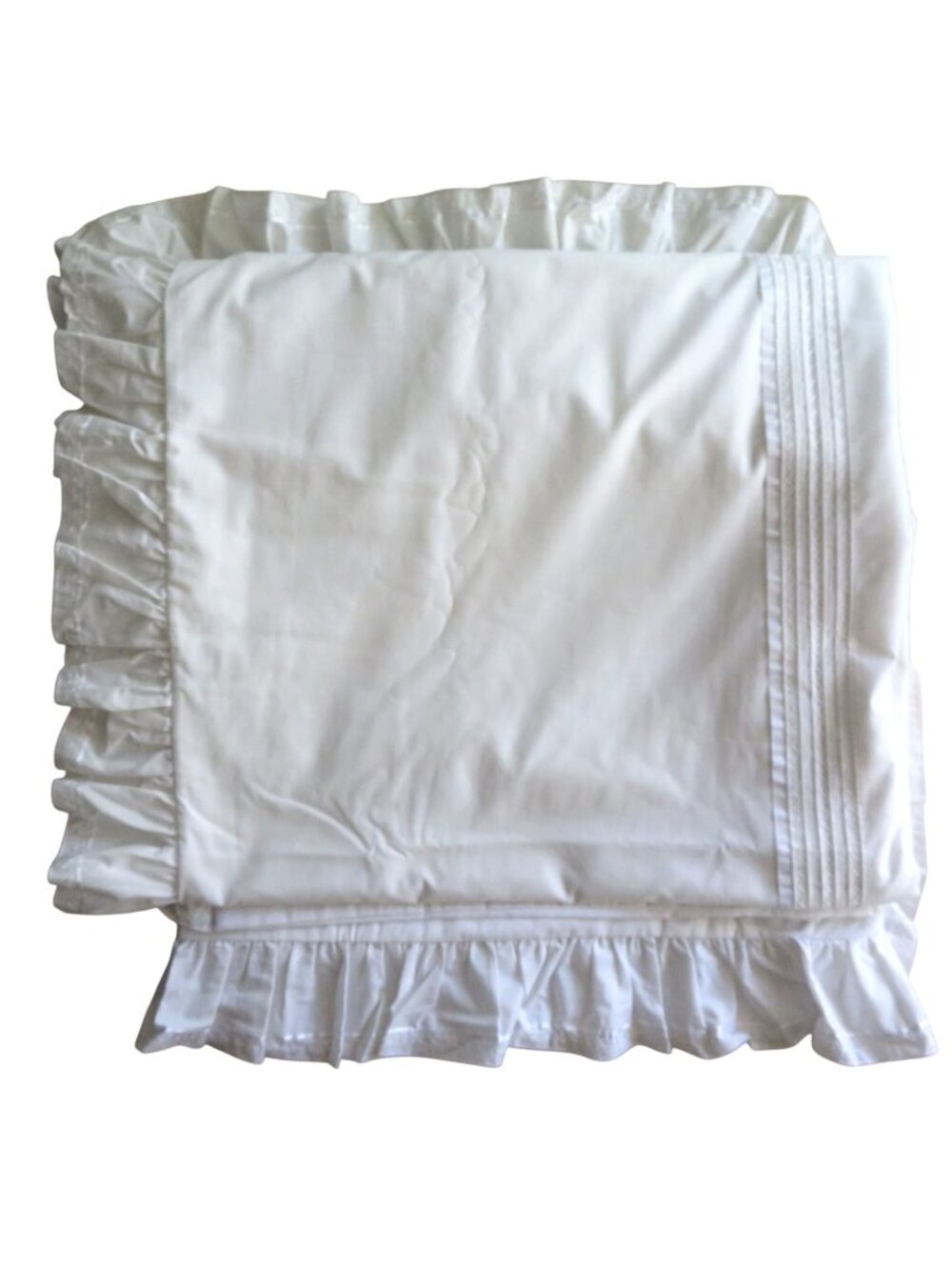 Vintage White Cotton Ruffled Duvet Full/Queen Embroidered Details Cottagecore